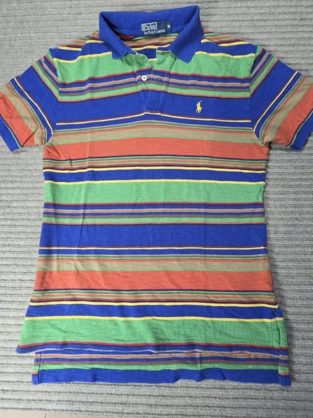 Polo Ralph Lauren Mens Polo Shirt Blue, Red, Yellow Stripe 100% Cotton Vintage M